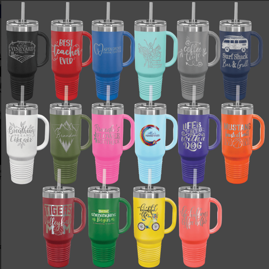 Blank 40 oz. Travel Mug with Handle, Straw Included